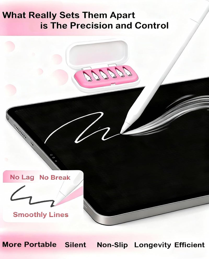 Wilbeva 6 Pack Replacement Pencil Tips with Case for Apple iPad 2nd / 1st Generation - Precise Control iPencil Nibs Compatible with iPad for Pencil USB C/ 2nd/ 1st Gen Apple Pen (Pink Case-6 Pack) - Image 3